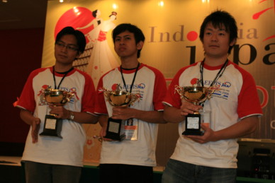 Fig.12 The top 3 team representative hold the trophies during photo session