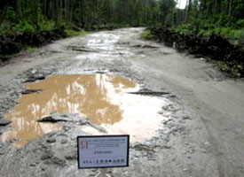 チャラン市からムラボー市間の西岸道路の修復工事実施前